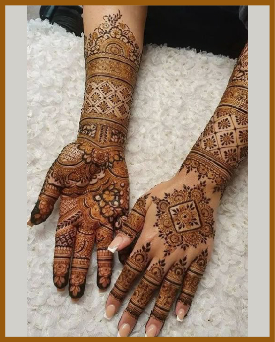 Cultural Motifs Filled Royal Front Hand Mehndi Design